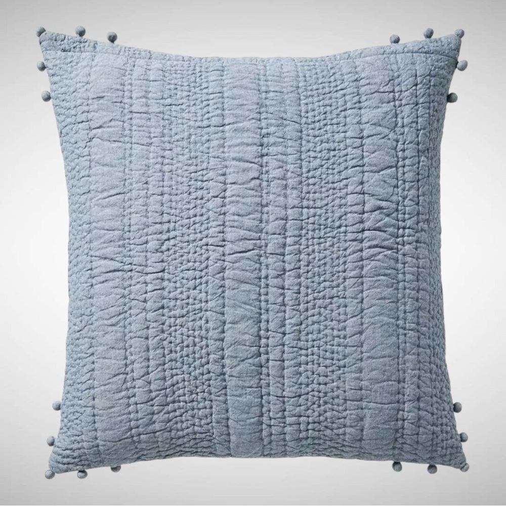 Serena & Lily Sham Ryebrook Dusty Blue White Pom Pom Euro Square
